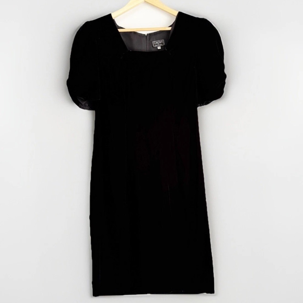 Cachet Bari Protas Black Velvet Puff Sleeve Dress Small (VTG 13/14) Whimsgoth